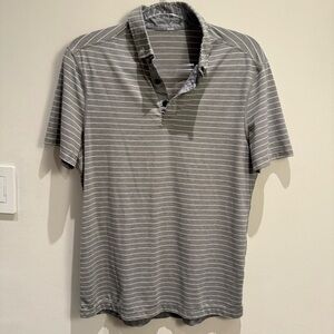 Lululemon Gray & White Striped Men's Polo Shirt  Size Small